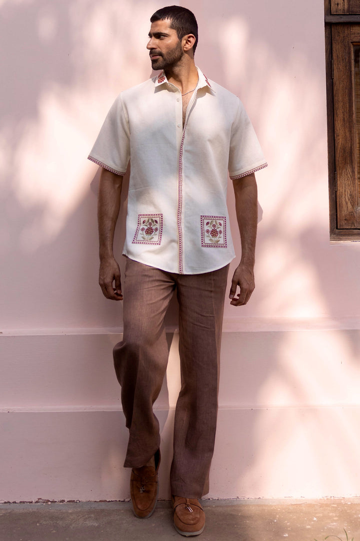 Mughal Courtyard Linen Embroidered Shirt