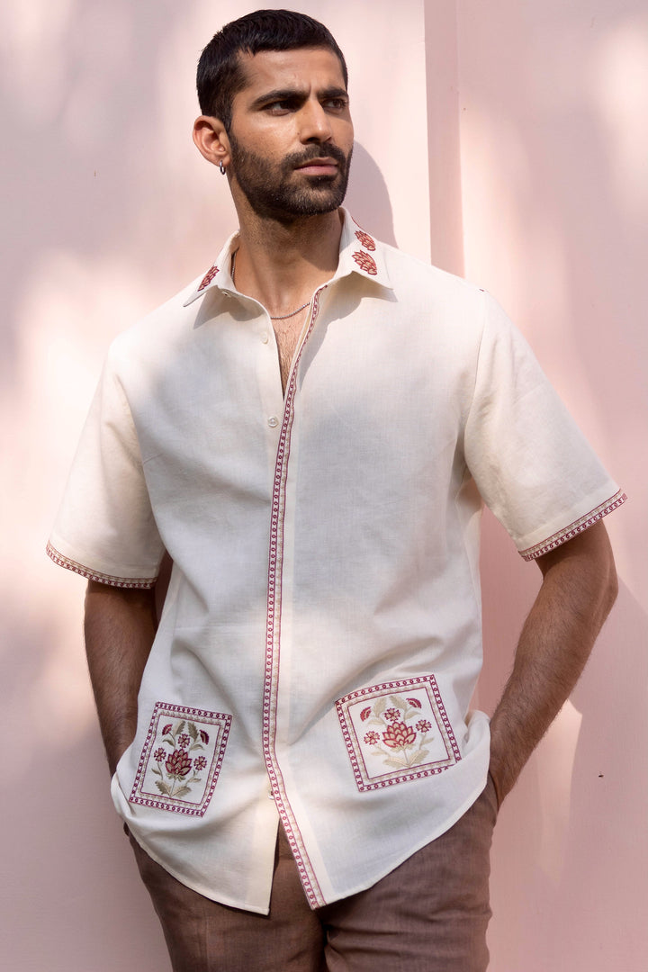 Mughal Courtyard Linen Embroidered Shirt