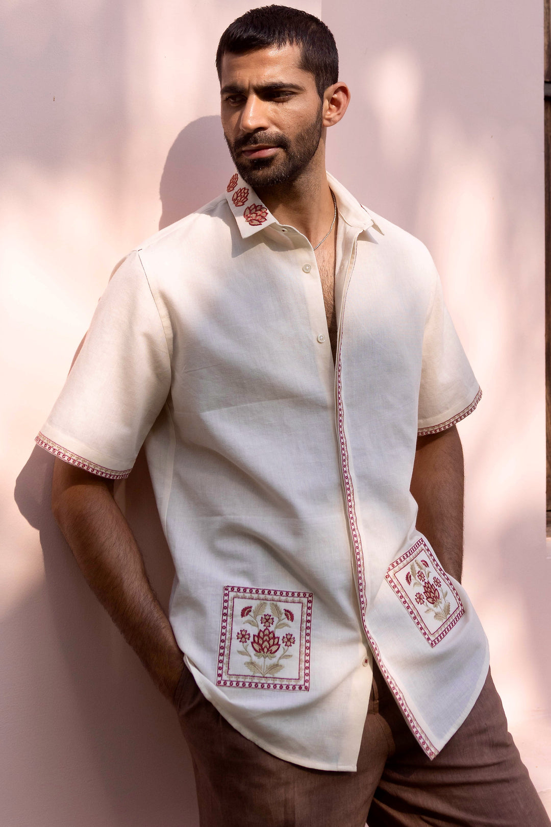 Mughal Courtyard Linen Embroidered Shirt