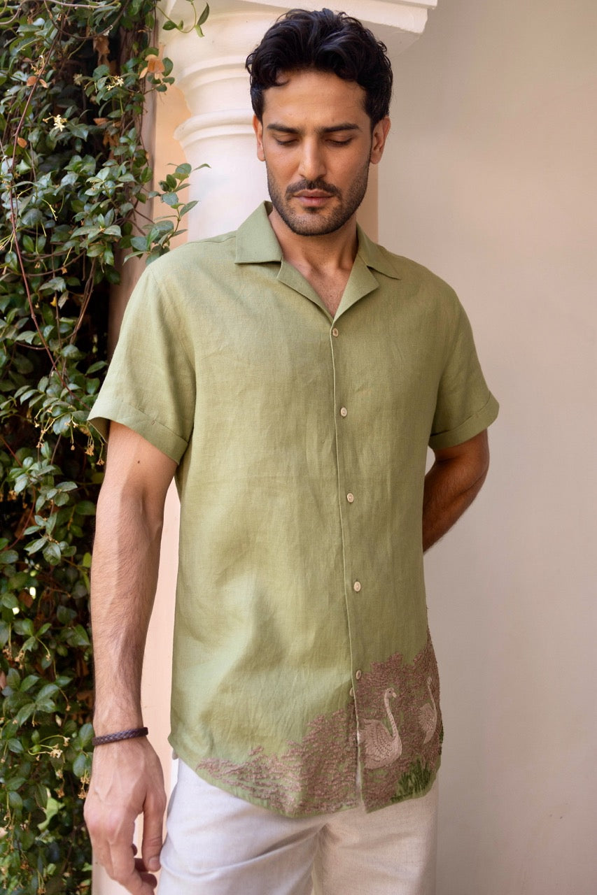 Swan Song Linen Embroidered Shirt