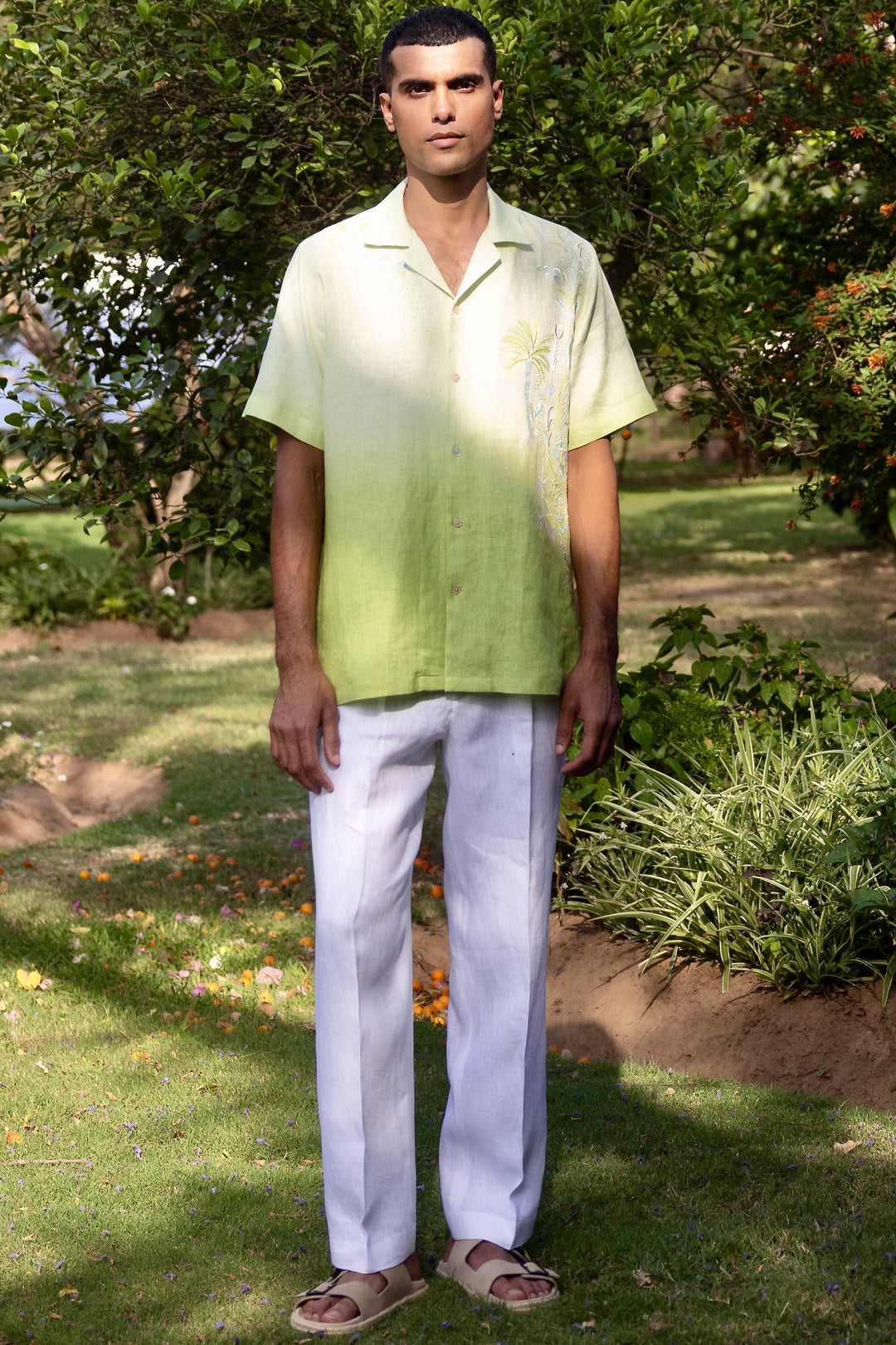 Palm Drift Linen Embroidered Shirt