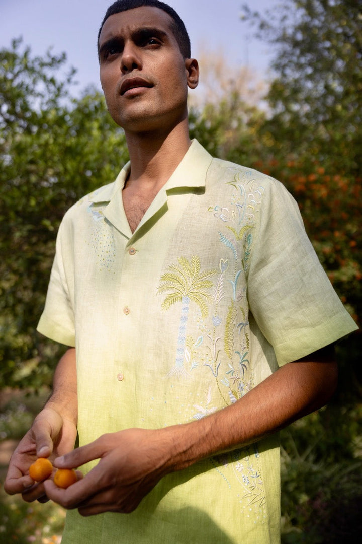 Palm Drift Linen Embroidered Shirt