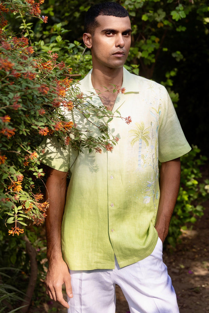Palm Drift Linen Embroidered Shirt