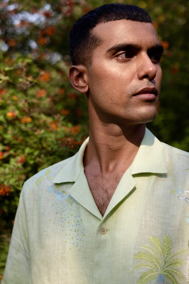Palm Drift Linen Embroidered Shirt
