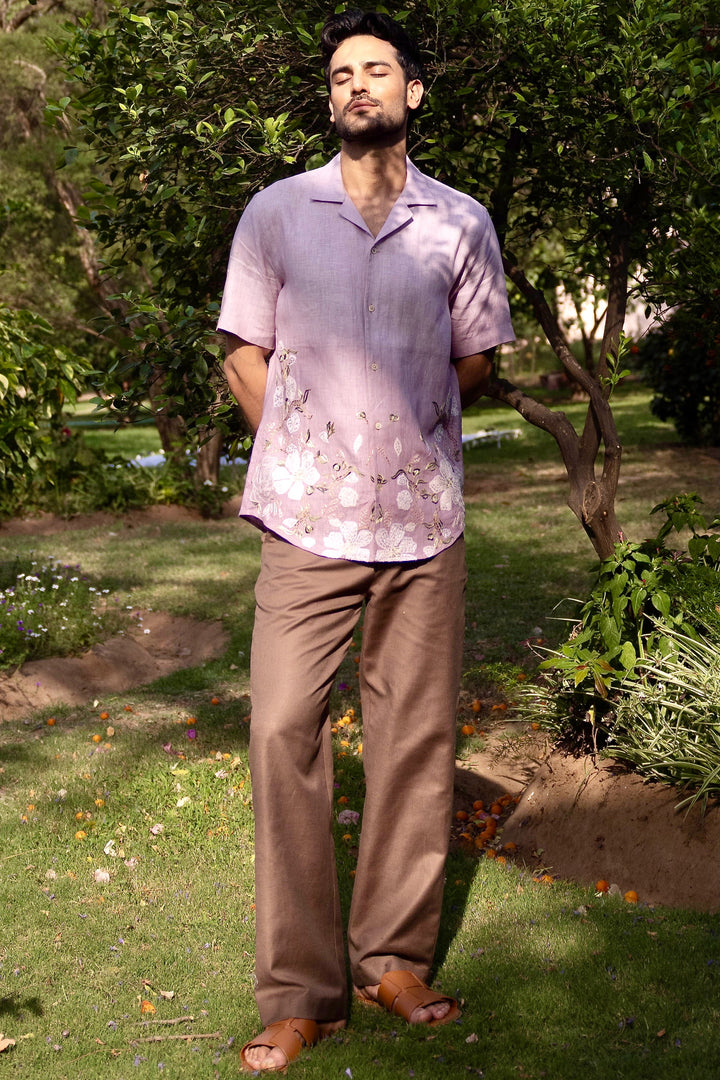 Blossom Dust Linen Embroidered Shirt