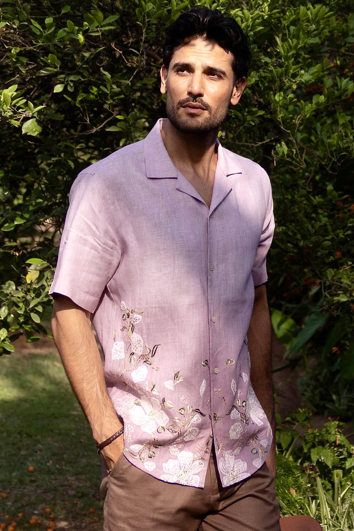 Blossom Dust Linen Embroidered Shirt