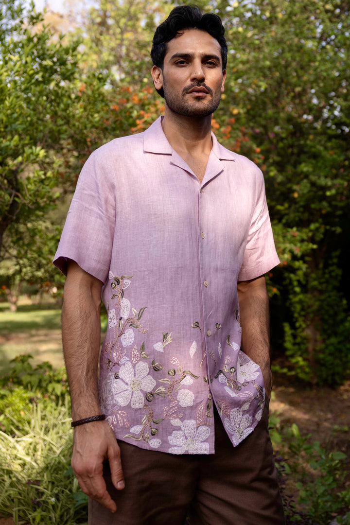 Blossom Dust Linen Embroidered Shirt