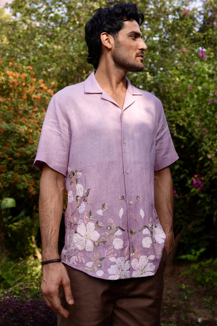 Blossom Dust Linen Embroidered Shirt