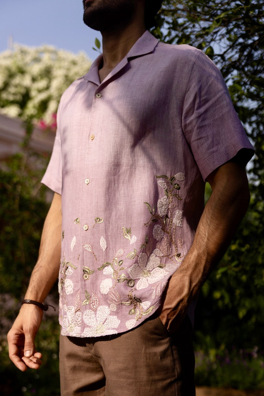 Blossom Dust Linen Embroidered Shirt
