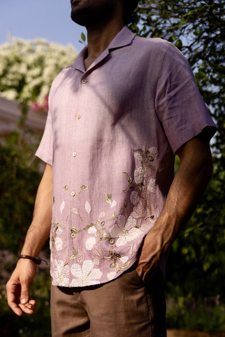 Blossom Dust Linen Embroidered Shirt