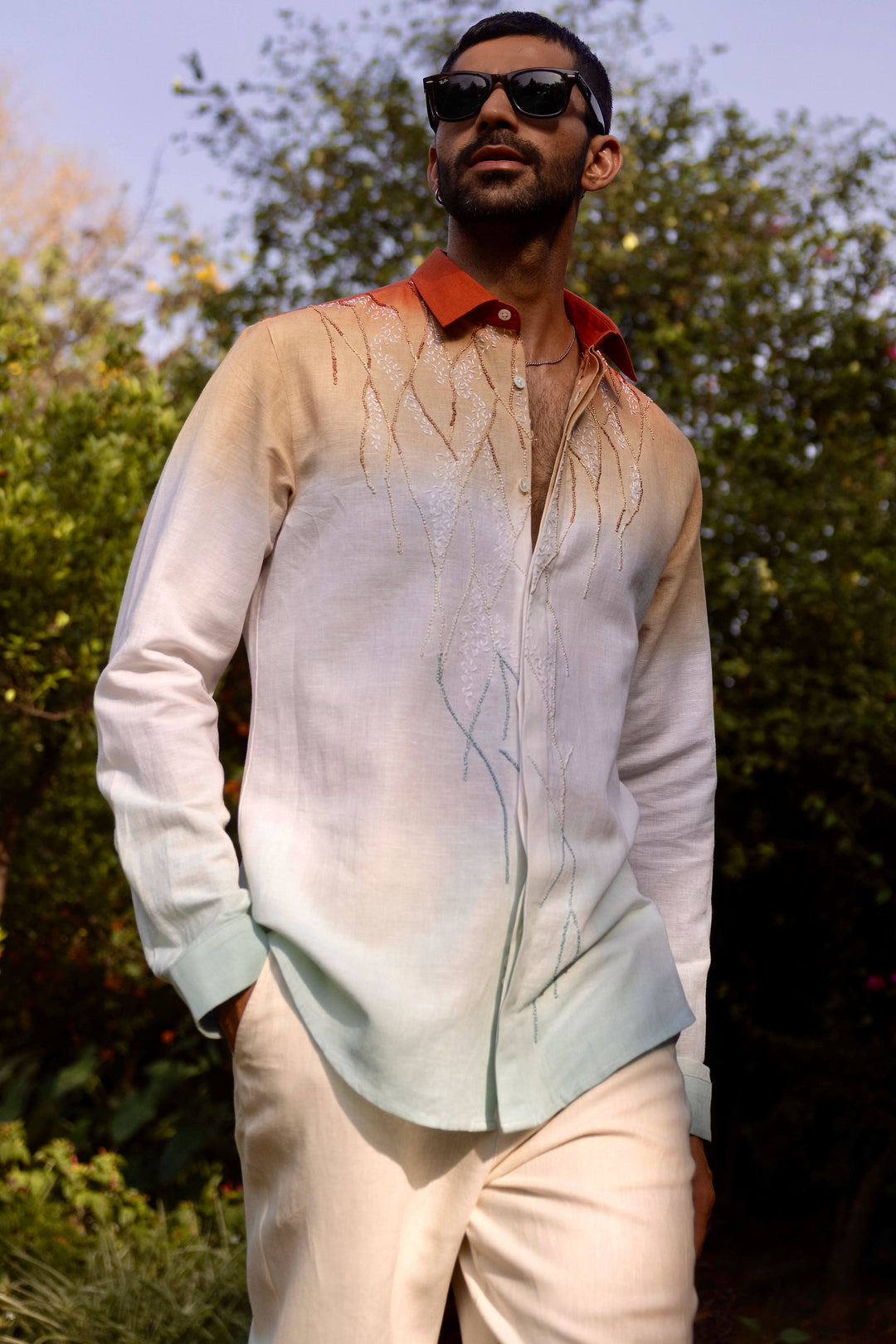 Sunset Current Linen Embroidered Shirt