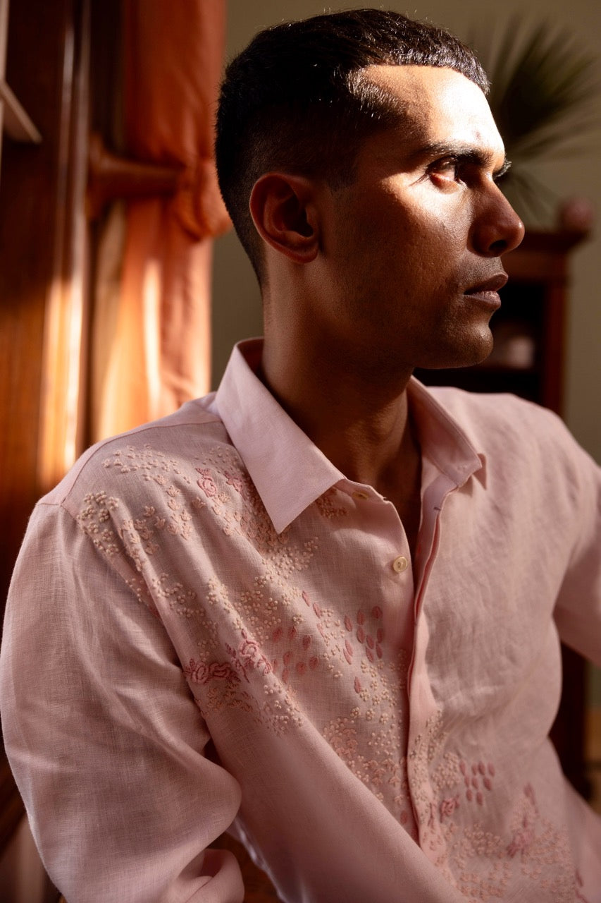 Whisper Rose Linen Embroidered Shirt