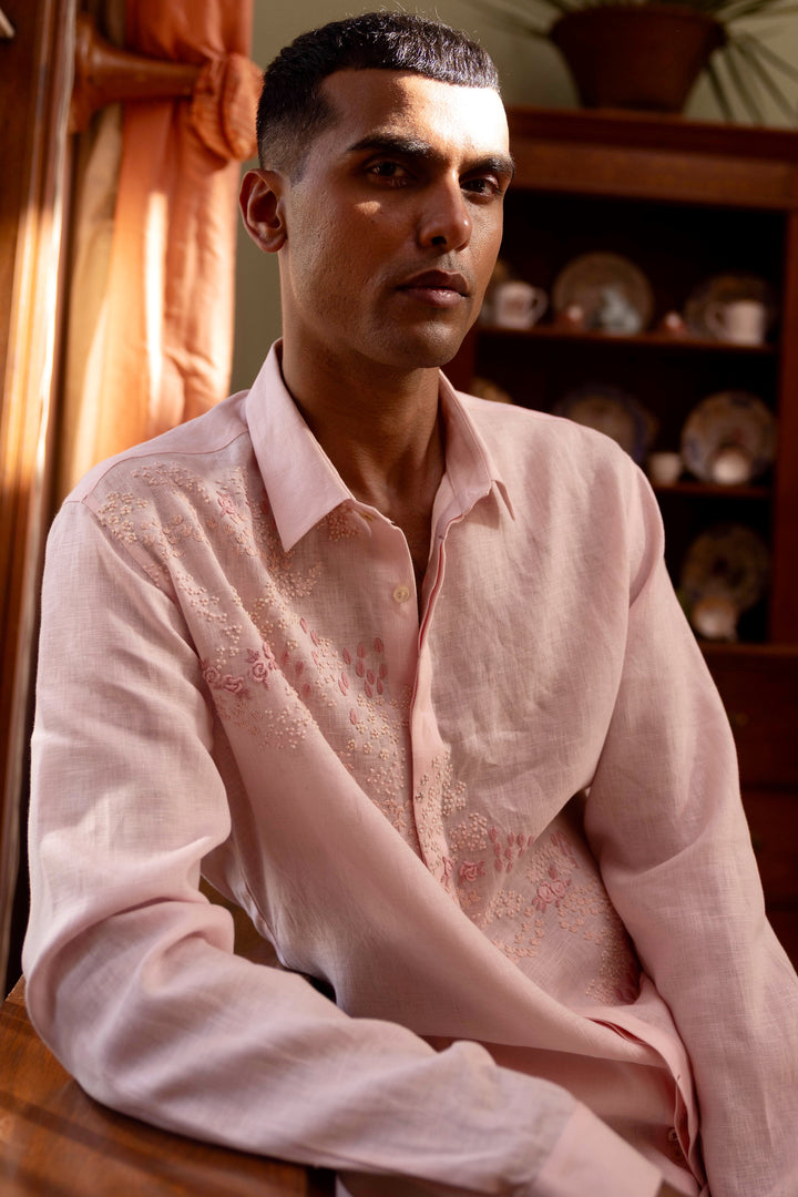 Whisper Rose Linen Embroidered Shirt
