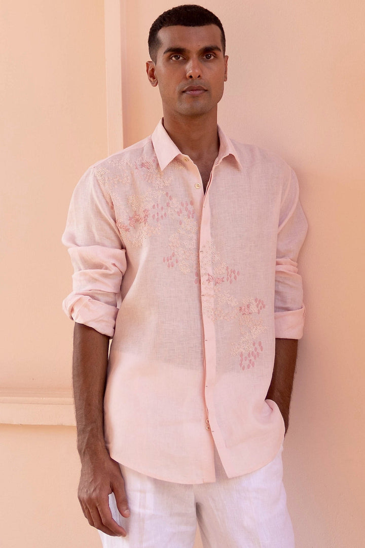 Whisper Rose Linen Embroidered Shirt