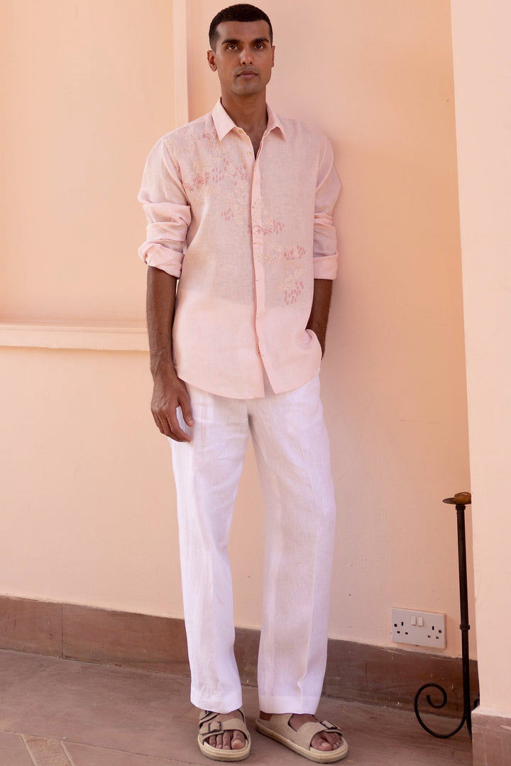 Whisper Rose Linen Embroidered Shirt