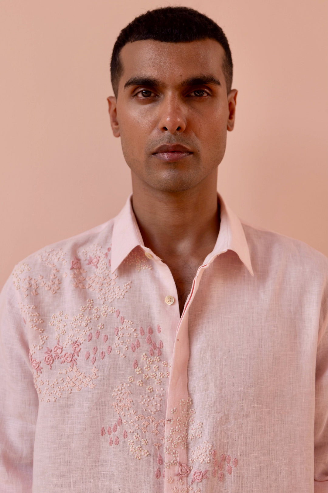 Whisper Rose Linen Embroidered Shirt