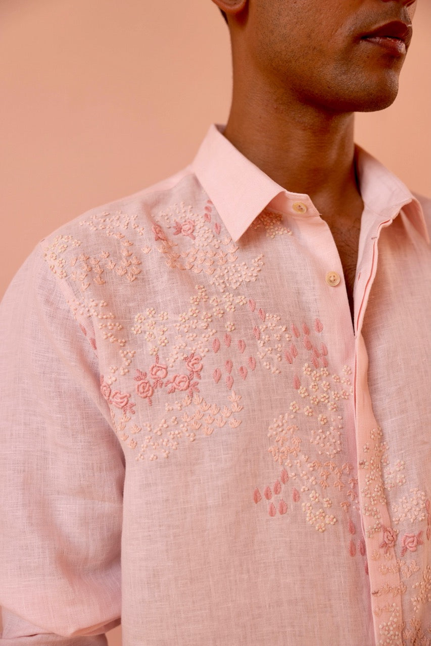Whisper Rose Linen Embroidered Shirt
