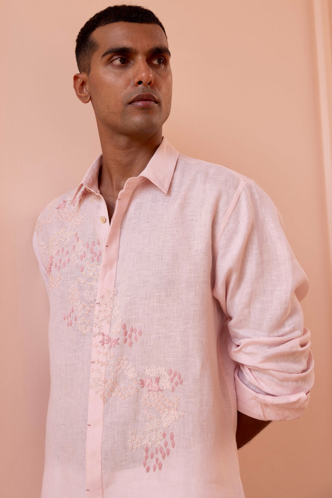 Whisper Rose Linen Embroidered Shirt