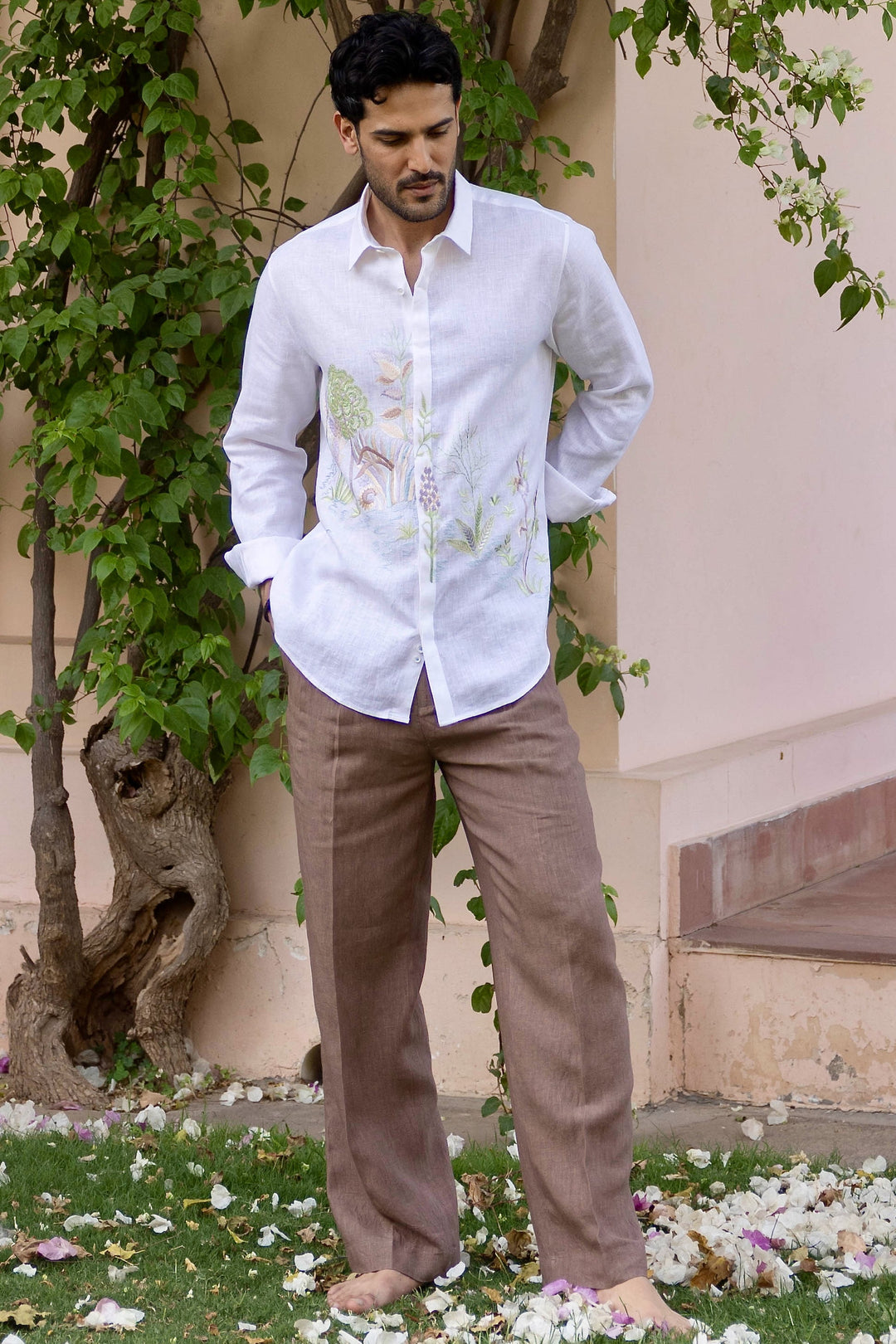 Verdant Realm Linen Embroidered Shirt