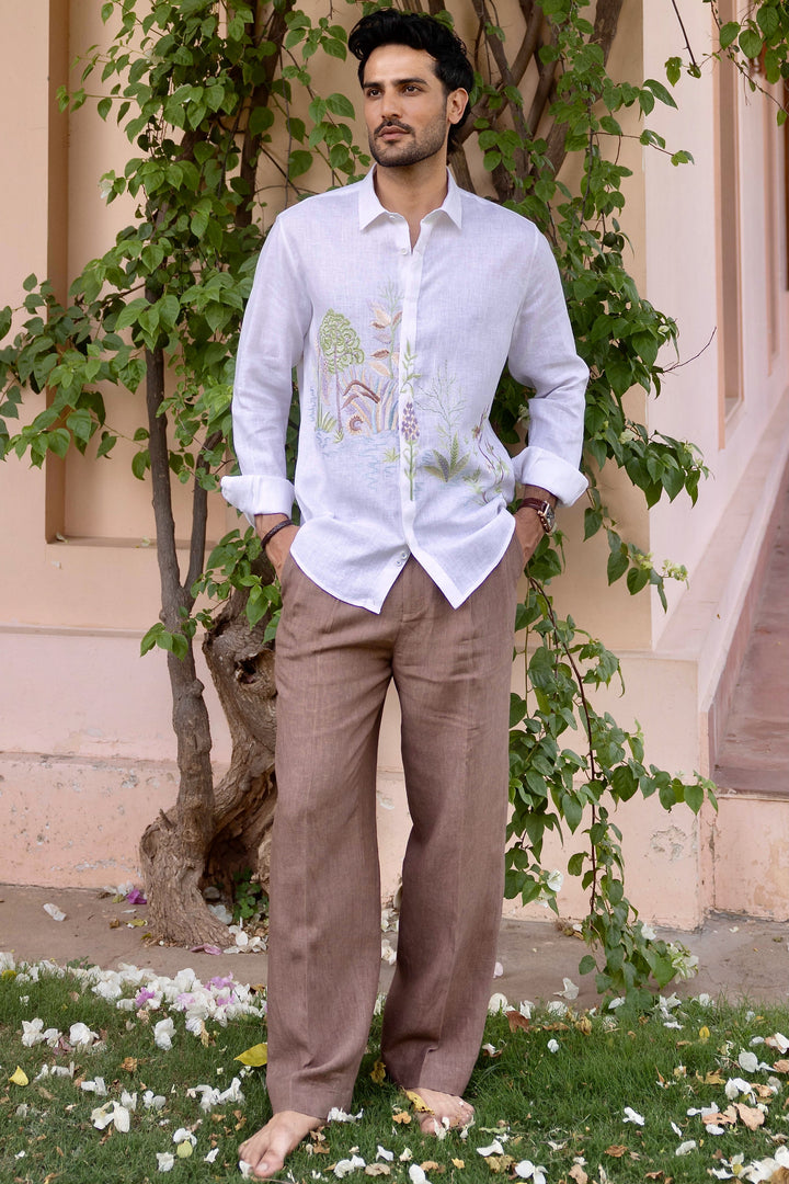 Verdant Realm Linen Embroidered Shirt