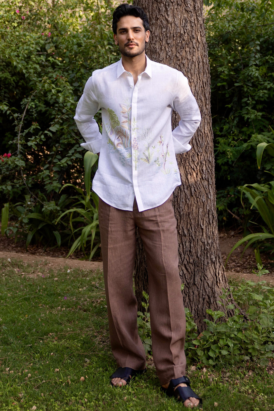 Verdant Realm Linen Embroidered Shirt