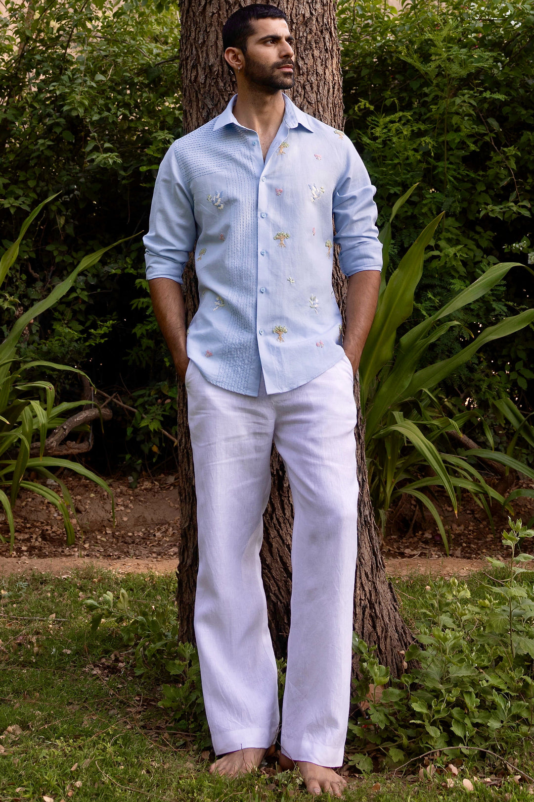 Whispering Trees Linen Embroidered Shirt