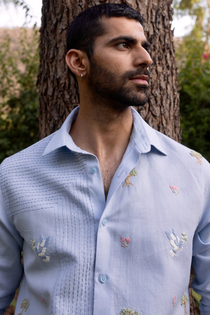 Whispering Trees Linen Embroidered Shirt