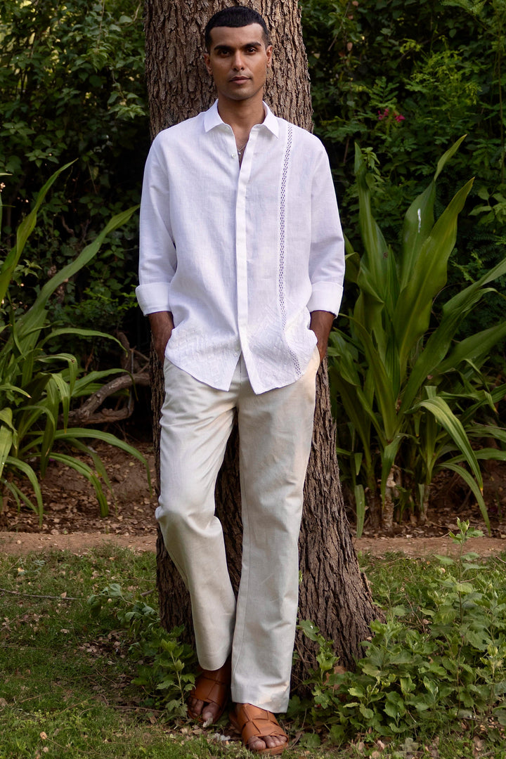 Dusk Geometry Linen Embroidered Shirt