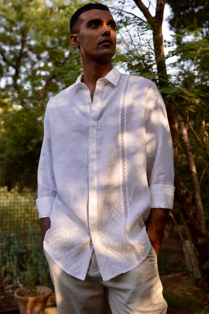 Dusk Geometry Linen Embroidered Shirt