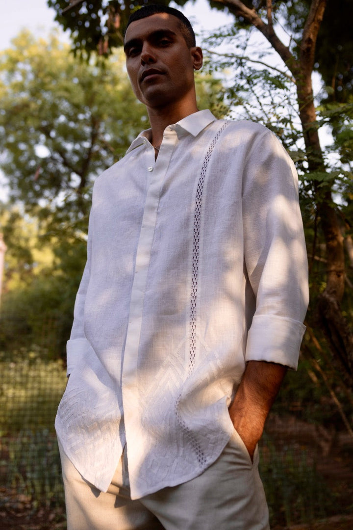 Dusk Geometry Linen Embroidered Shirt