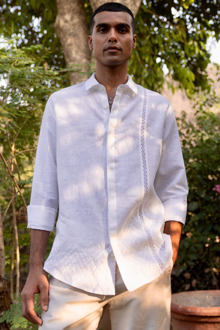 Dusk Geometry Linen Embroidered Shirt