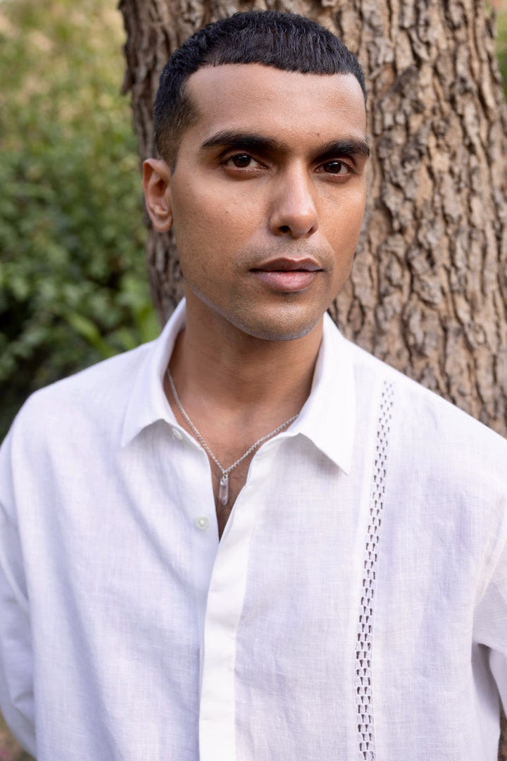 Dusk Geometry Linen Embroidered Shirt