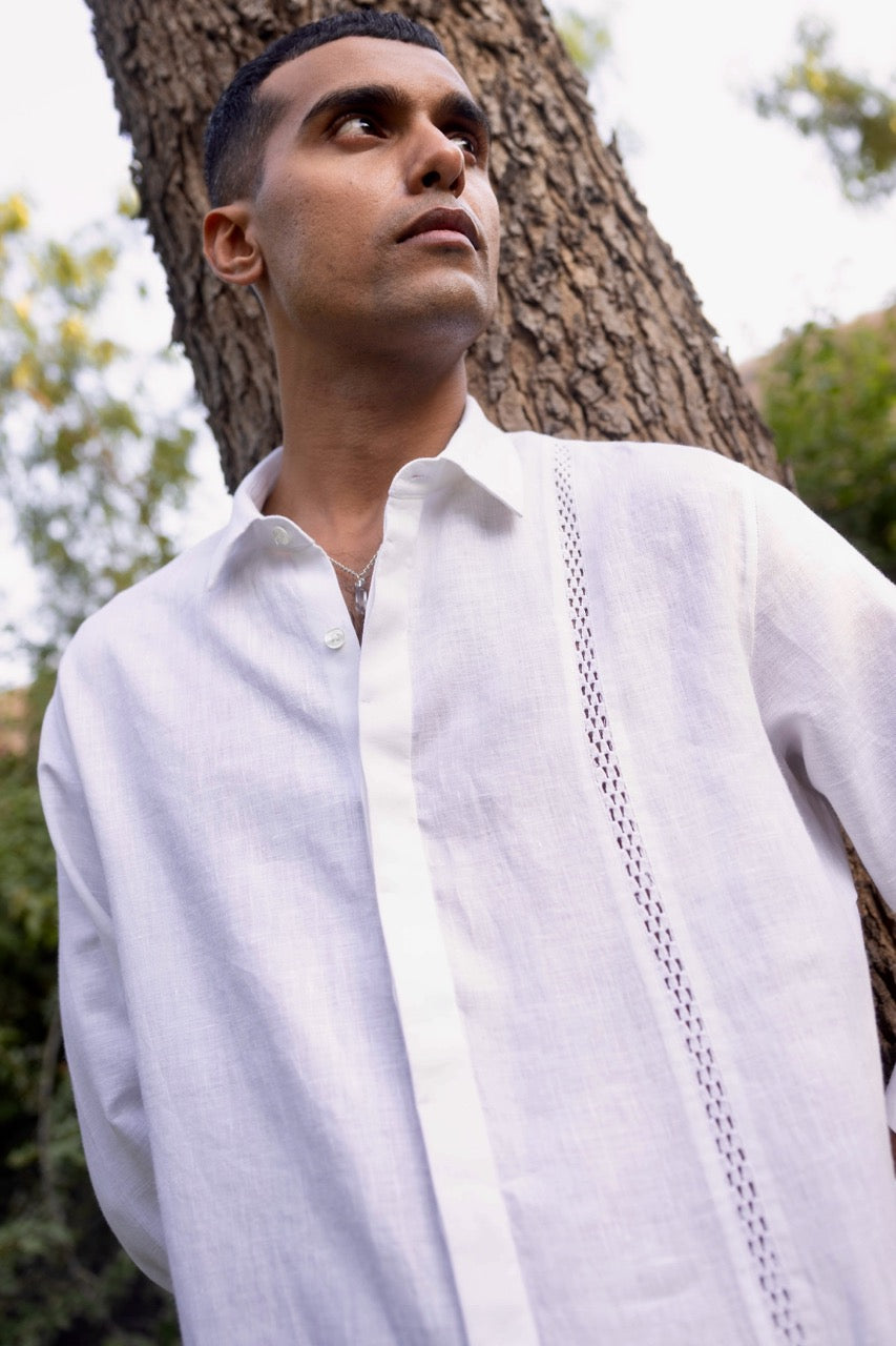 Dusk Geometry Linen Embroidered Shirt