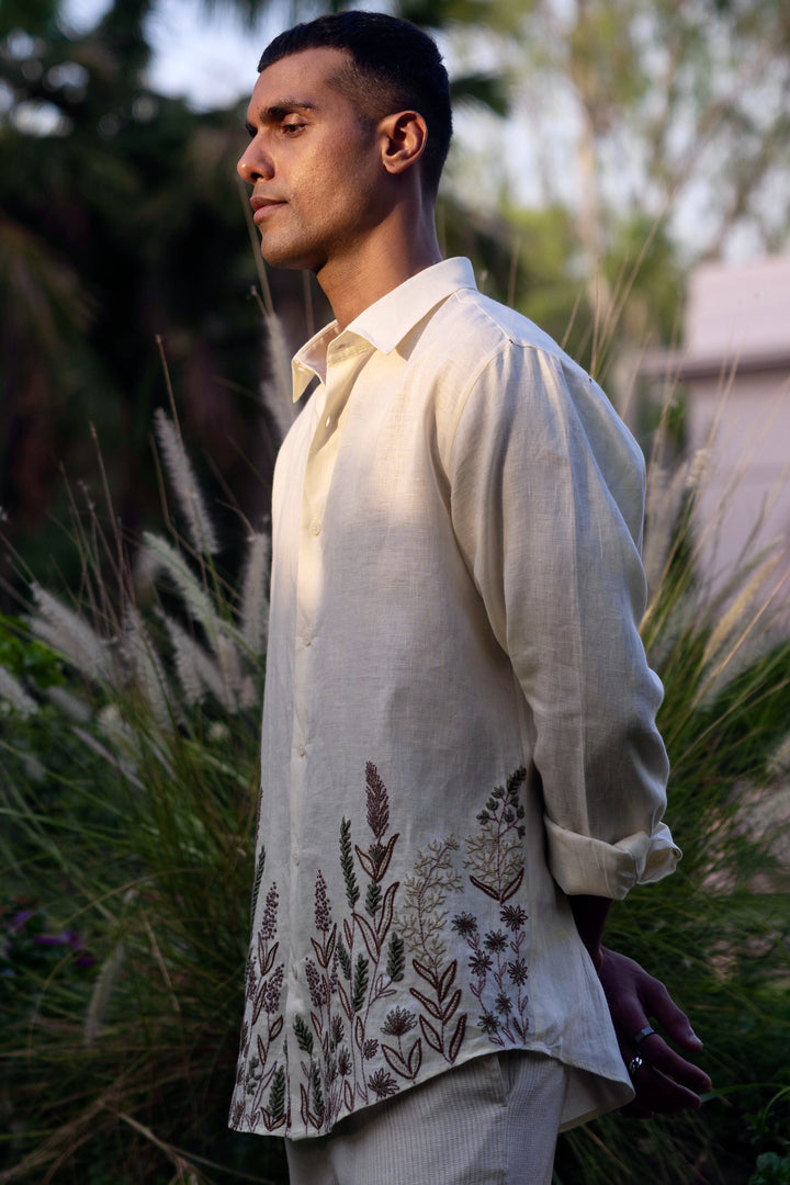 Herbarium Sketch Linen Embroidered Shirt