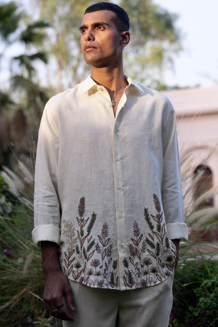 Herbarium Sketch Linen Embroidered Shirt