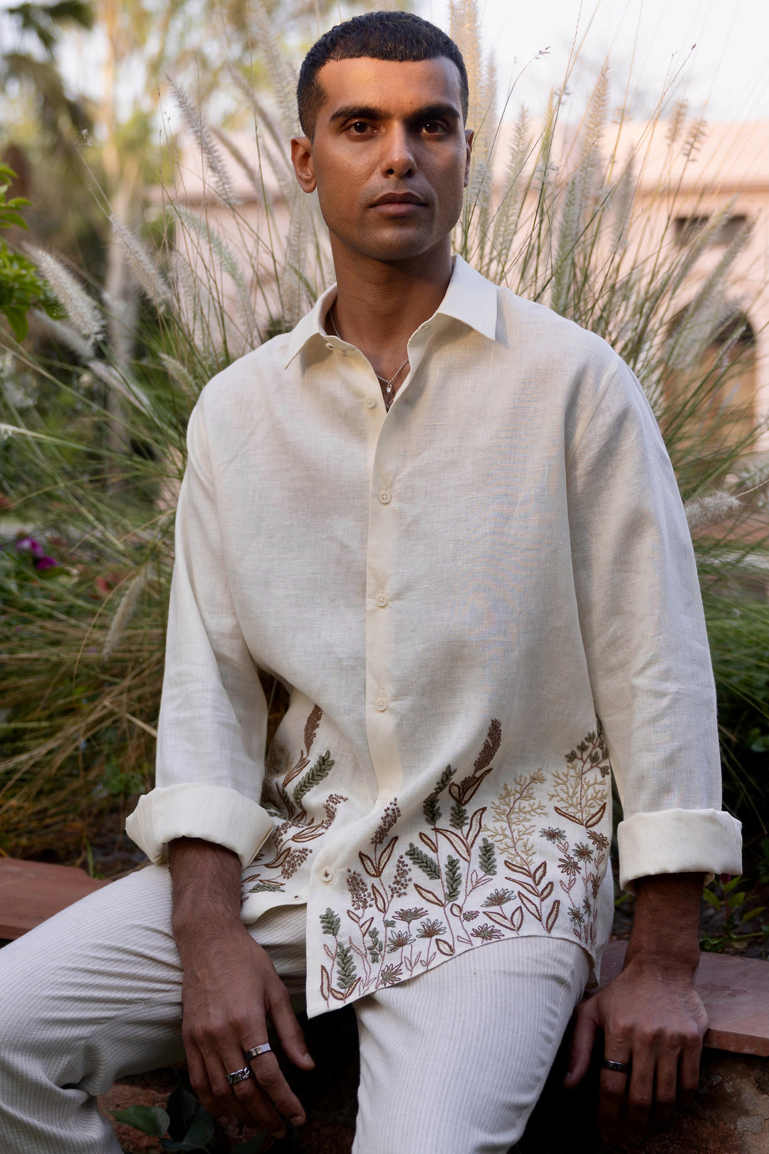 Herbarium Sketch Linen Embroidered Shirt
