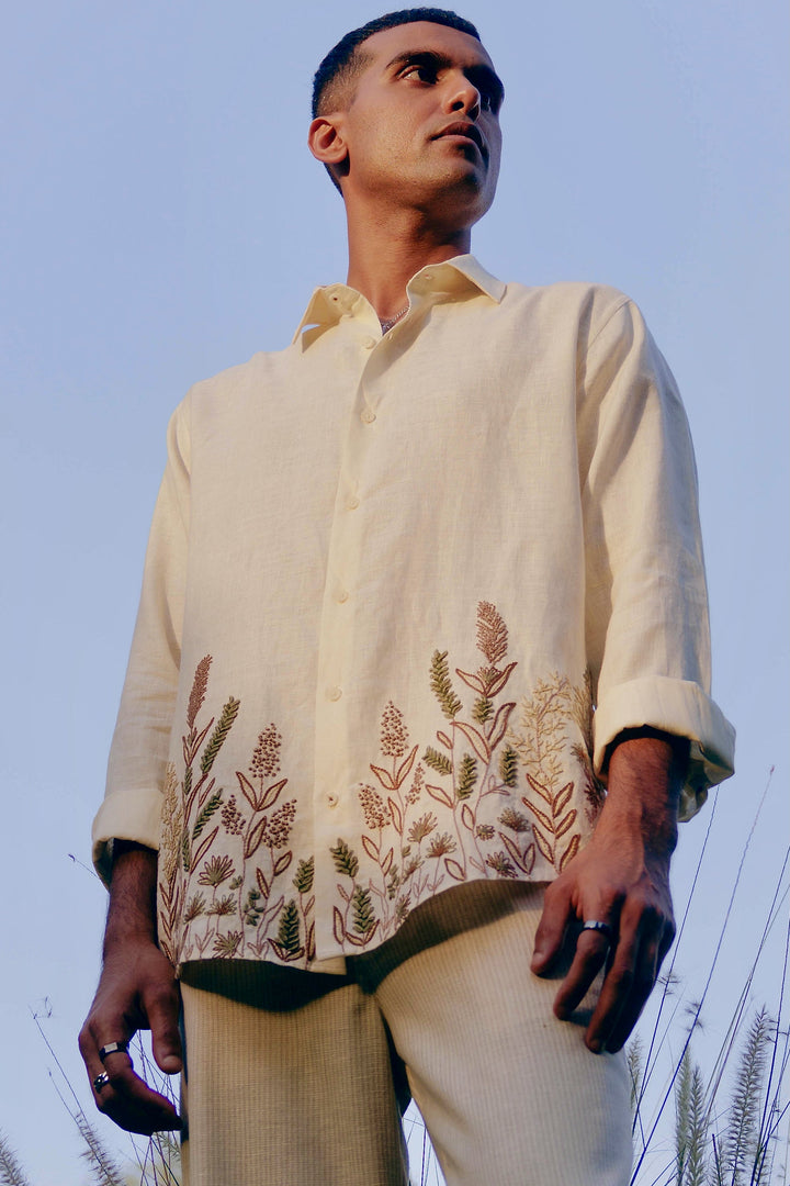 Herbarium Sketch Linen Embroidered Shirt