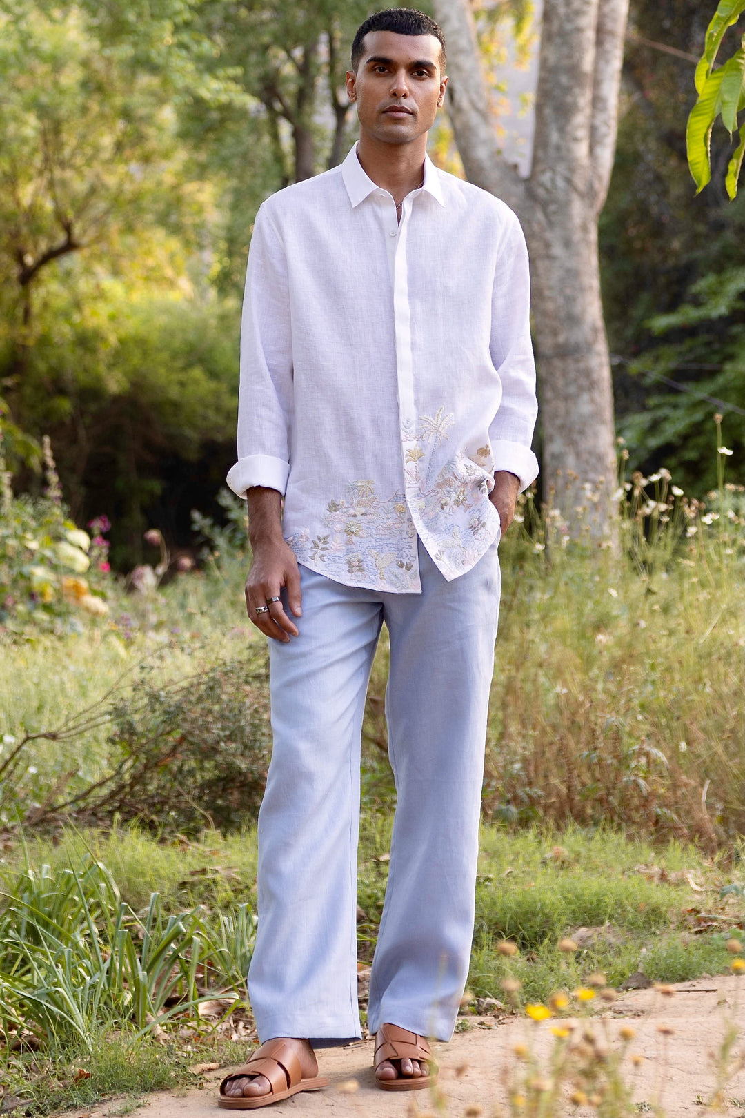 Oasis Hem Linen Embroidered Shirt