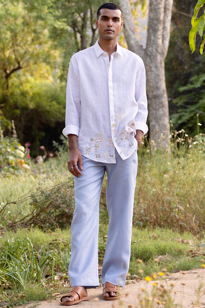 Oasis Hem Linen Embroidered Shirt