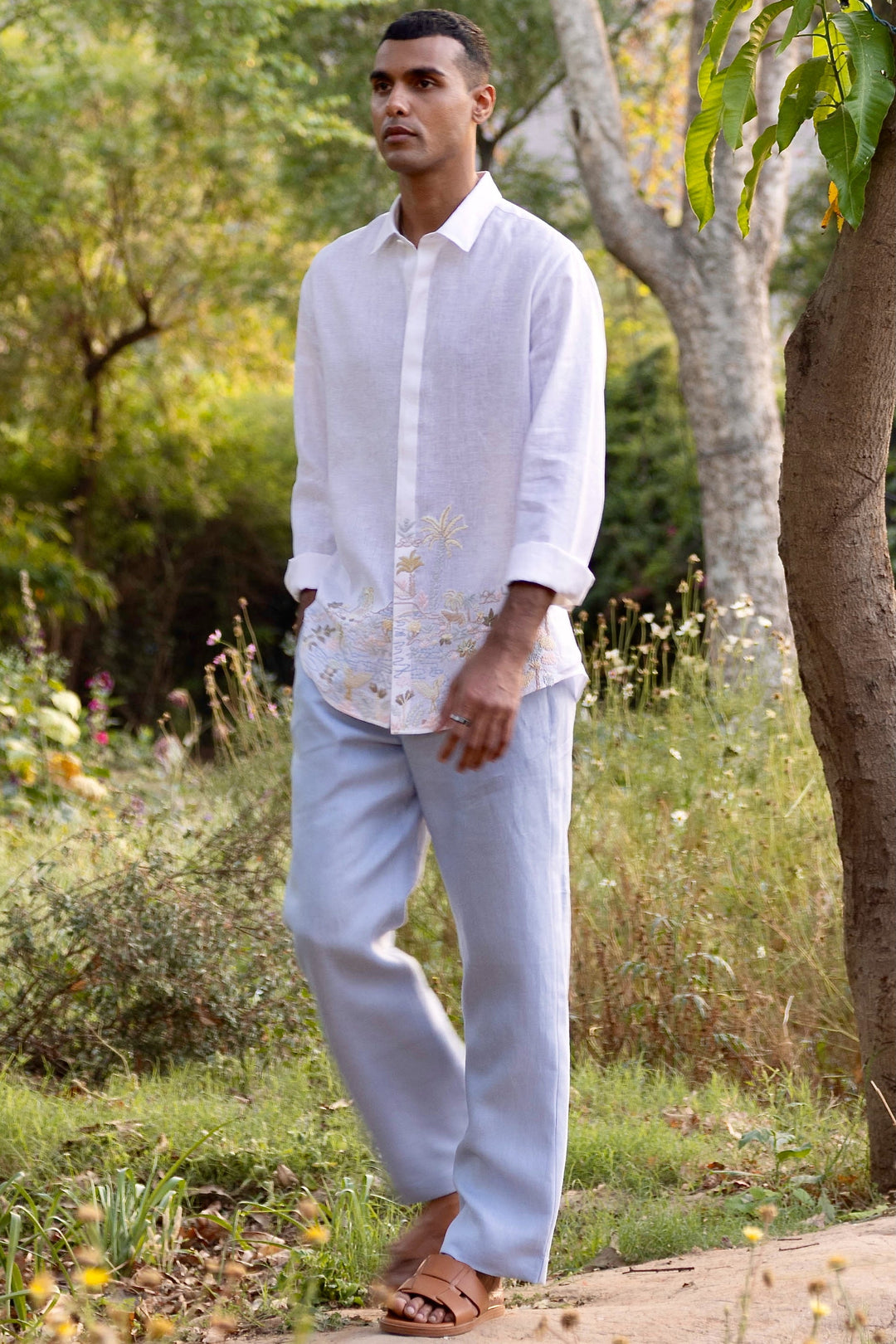Oasis Hem Linen Embroidered Shirt
