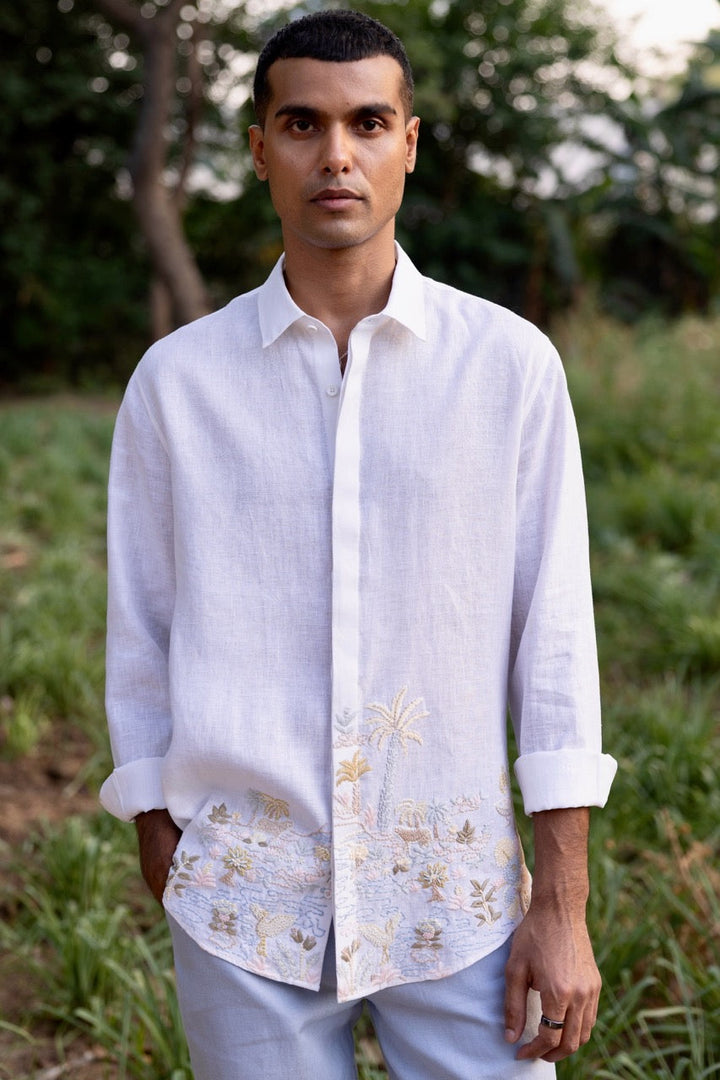 Oasis Hem Linen Embroidered Shirt