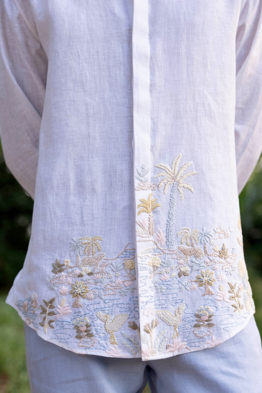 Oasis Hem Linen Embroidered Shirt