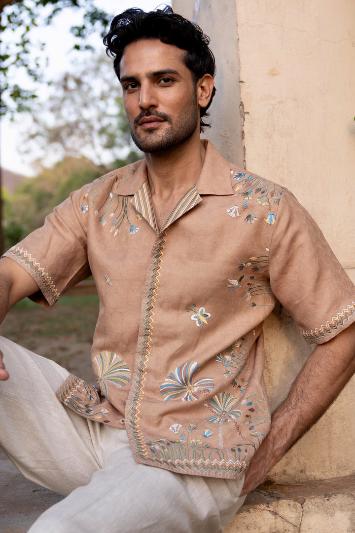 Terracotta Mirage Linen Embroidered Shirt