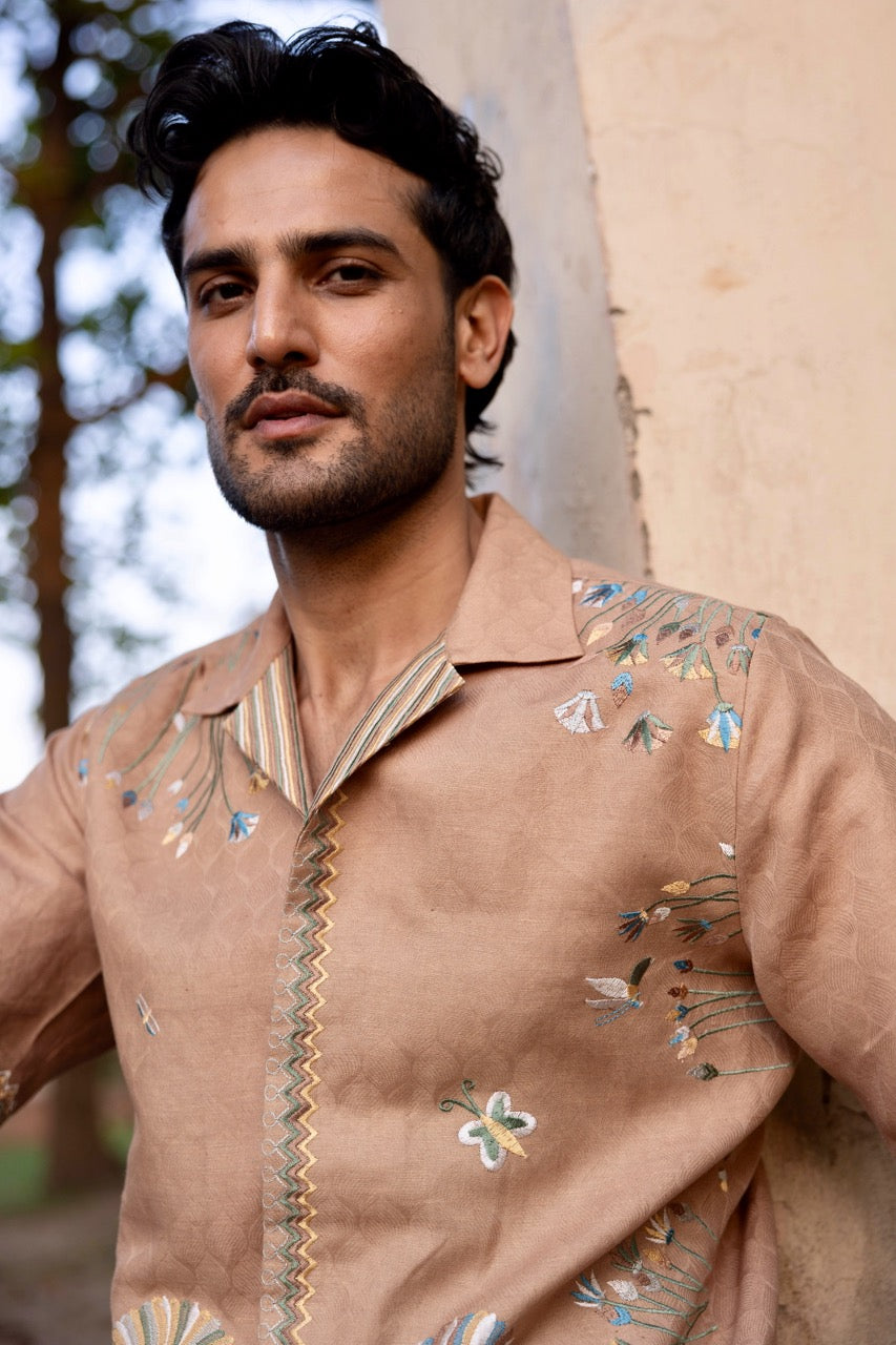 Terracotta Mirage Linen Embroidered Shirt