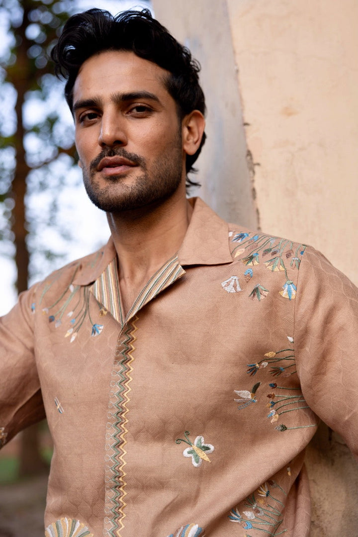 Terracotta Mirage Linen Embroidered Shirt