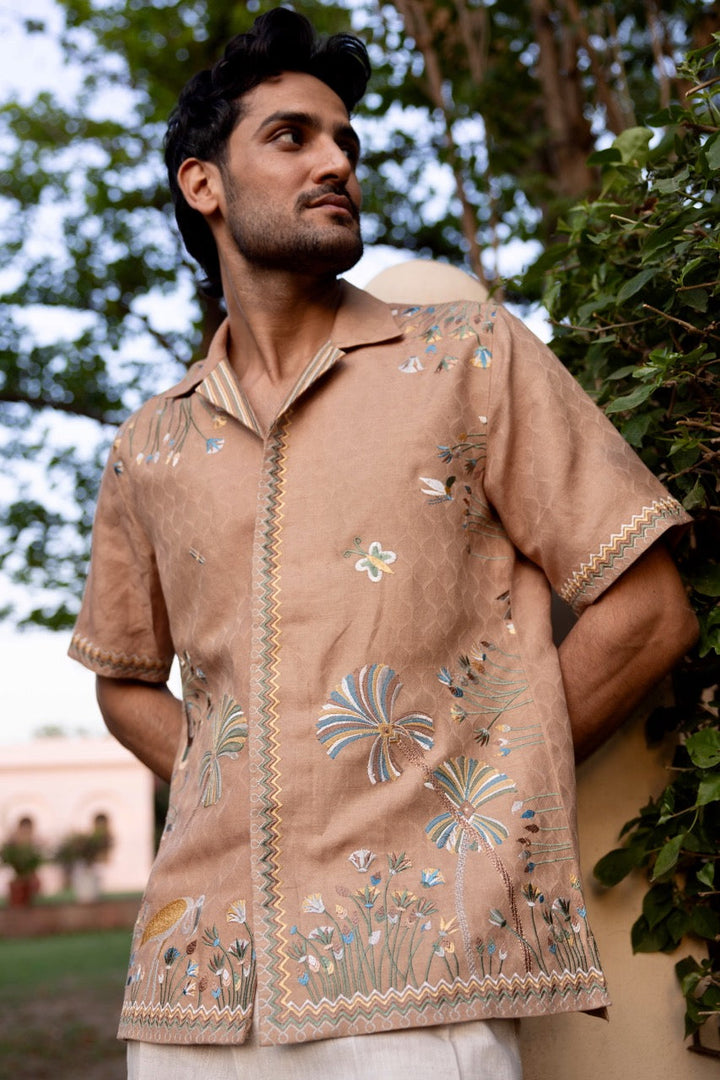 Terracotta Mirage Linen Embroidered Shirt