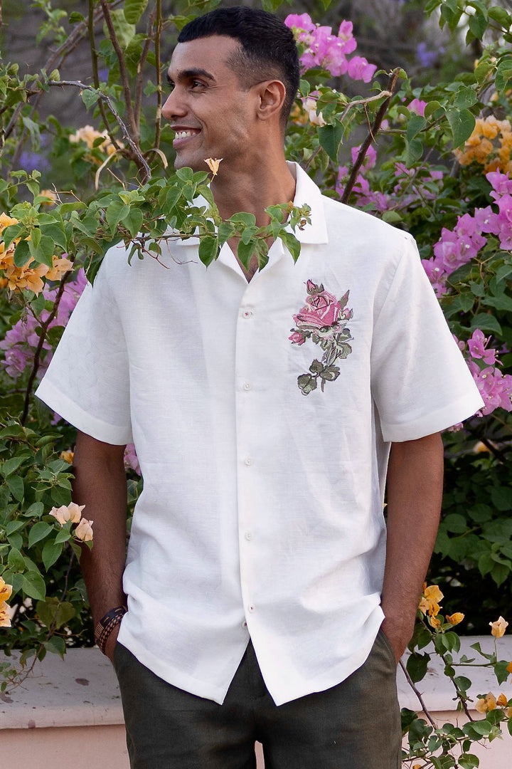 Rose Insignia Linen Embroidered Shirt