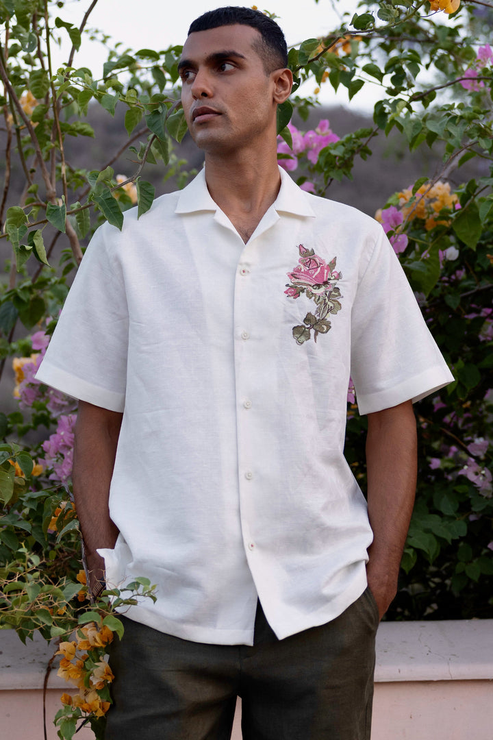 Rose Insignia Linen Embroidered Shirt