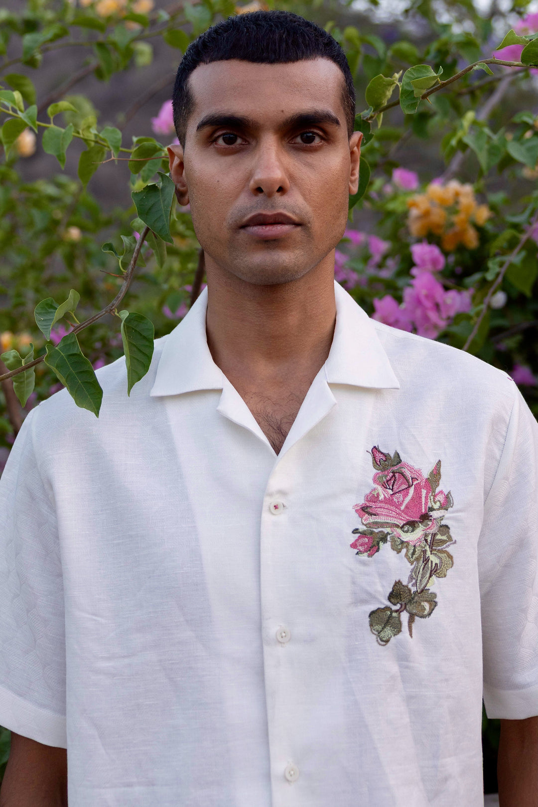 Rose Insignia Linen Embroidered Shirt