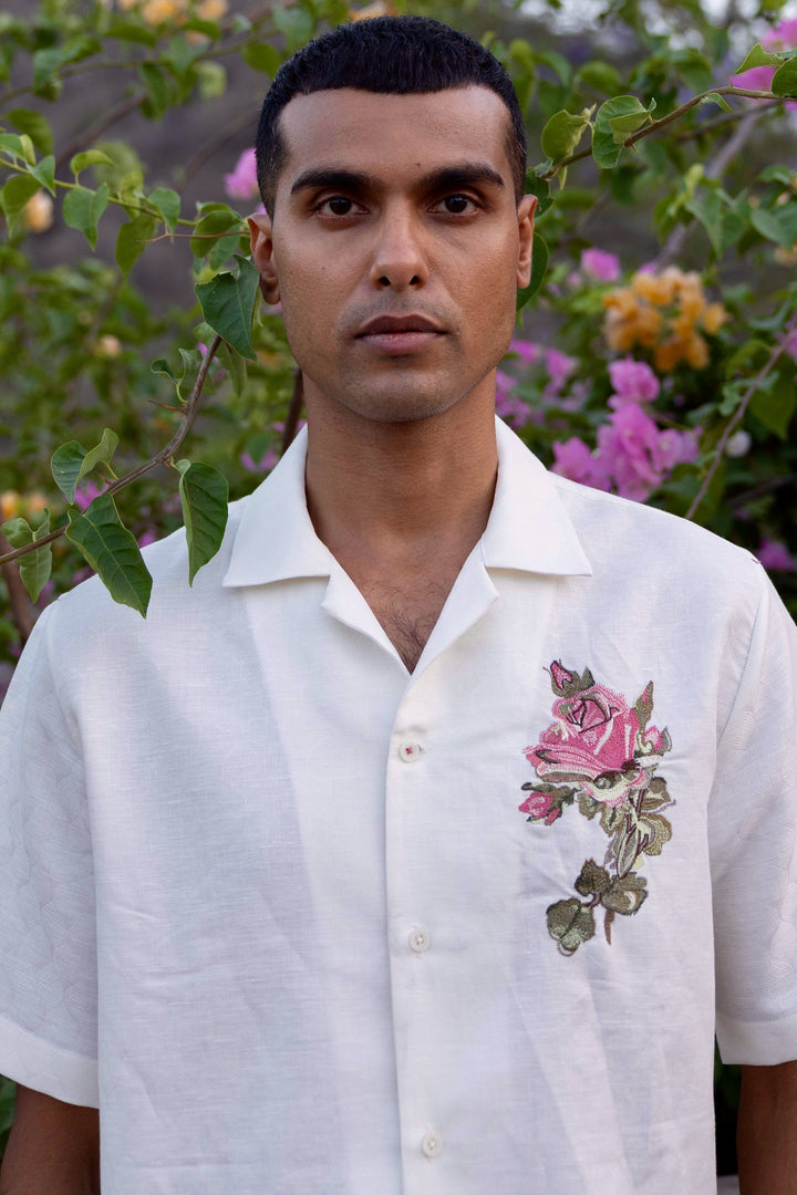 Rose Insignia Linen Embroidered Shirt